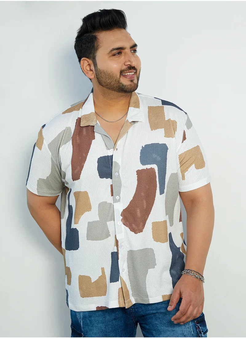 انستافاب بلس Instafab Plus Men's Multicolour Bristle-Chaos Oversized Shirt For Casual Wear | Cuban Collar | Short Regular Sleeves | Button Closure | Plus Size Shirt Crafted With Comfort Fit For Everyday Wear