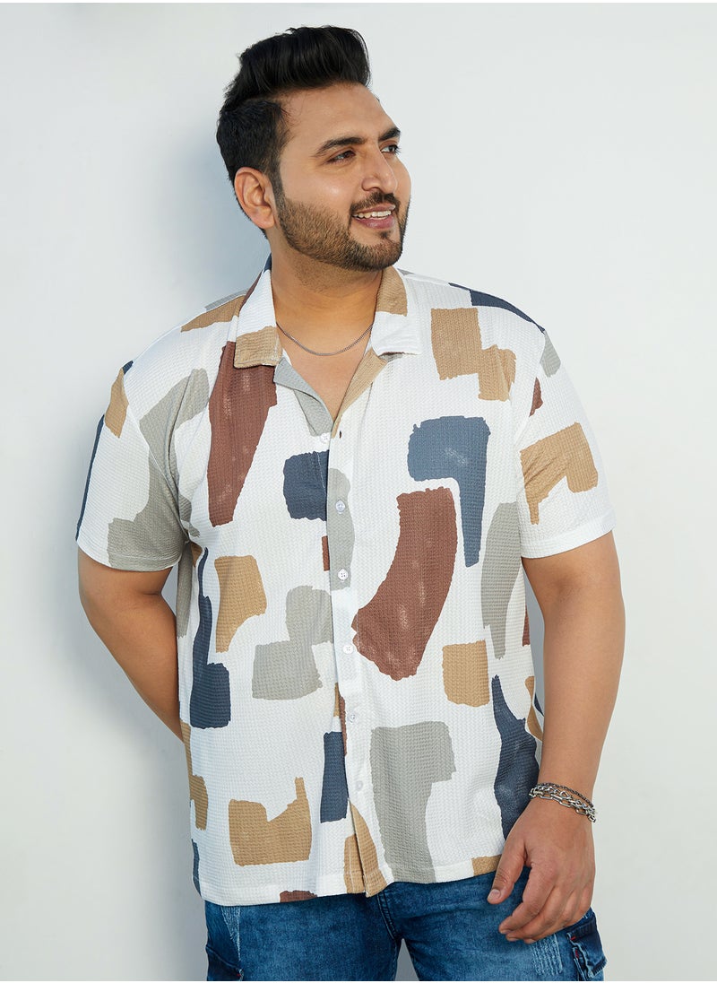 Instafab Plus Instafab Plus Men's Multicolour Bristle-Chaos Oversized Shirt For Casual Wear | Cuban Collar | Short Regular Sleeves | Button Closure | Plus Size Shirt Crafted With Comfort Fit For Everyday Wear  - Image 2