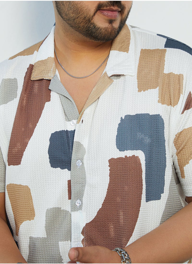 Instafab Plus - Instafab Plus Men's Multicolour Bristle-Chaos Oversized Shirt For Casual Wear | Cuban Collar | Short Regular Sleeves | Button Closure | Plus Size Shirt Crafted With Comfort Fit For Everyday Wear - Image 1