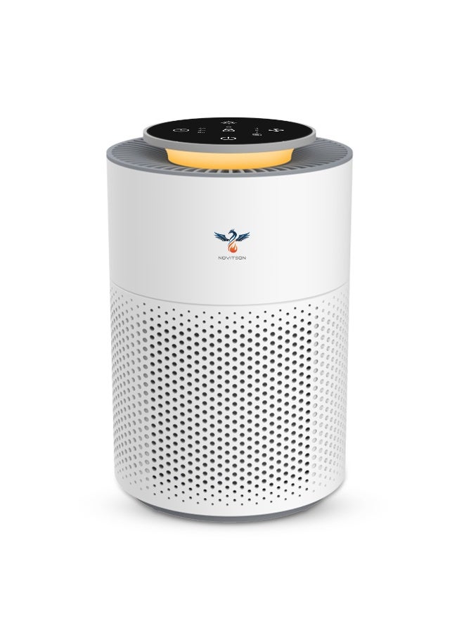 Novitson NAP-7060W HEPA Air Purifier with Activated Charcoal & Aroma | CADR 60 m³/h | Dust, Mites, Smoke, Pollen, Fiber, Pet Dander Removal | Touch Control, 3 Speeds, Night Lamp, Timer, Child Lock - Image 1