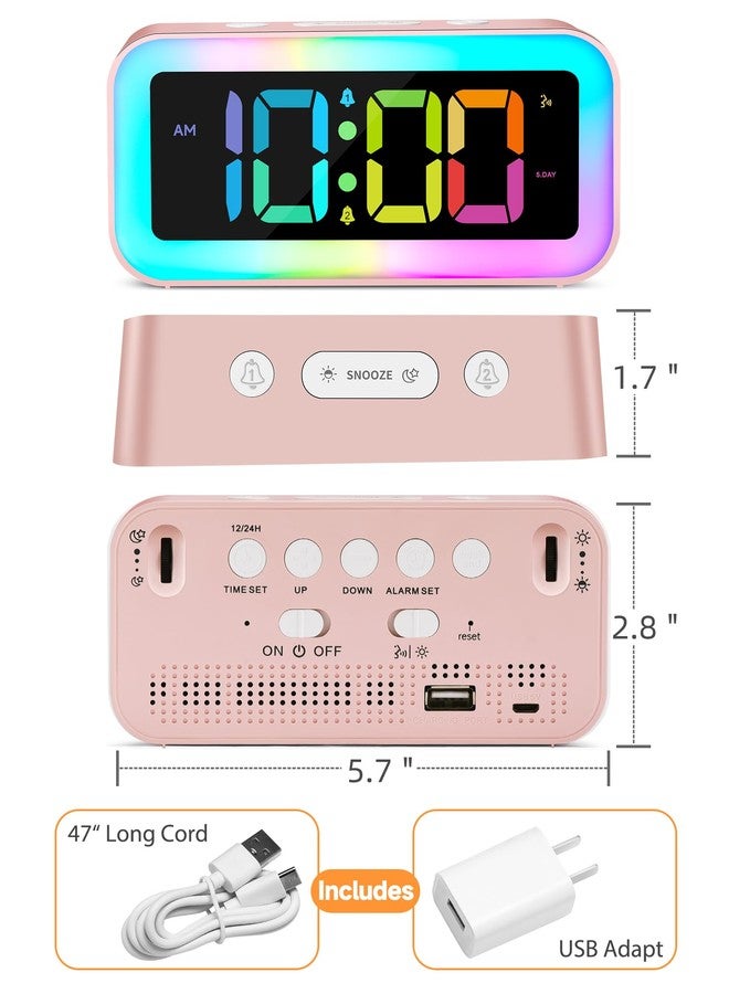 Cadmos Cute Pink Loud Alarm Clock with RGB Night Light - Perfect for Girls Room Decor and Kawaii Gifts, Small Size for Bedside or Desk Lamp in Bedrooms, Ideal for Kids, Teens (Light Pink) - Image 5
