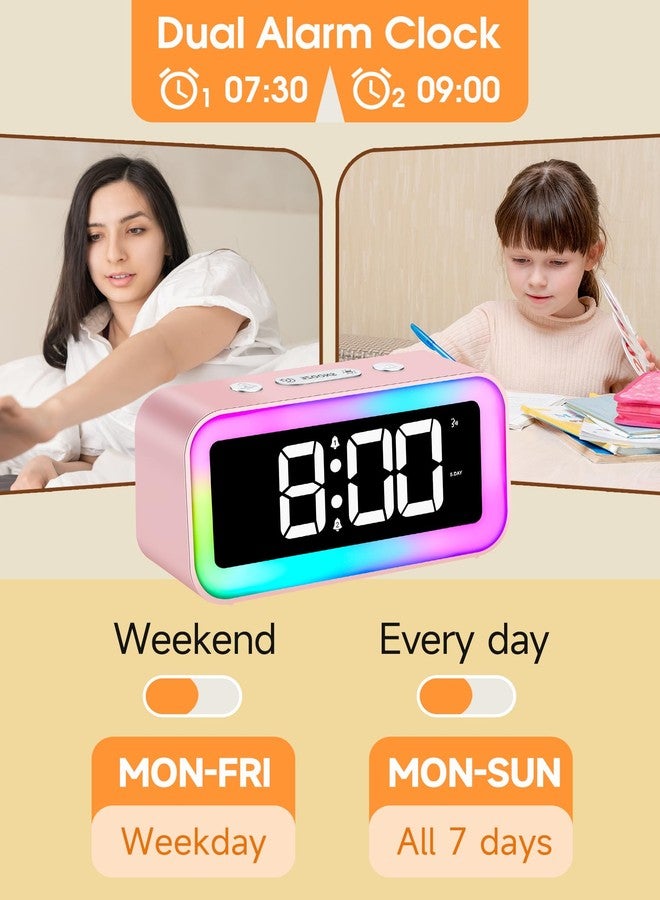 Cadmos Cute Pink Loud Alarm Clock with RGB Night Light - Perfect for Girls Room Decor and Kawaii Gifts, Small Size for Bedside or Desk Lamp in Bedrooms, Ideal for Kids, Teens (Light Pink) - Image 4