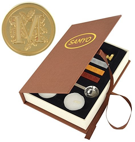 Samyo Wax Seal Stamp Kit Retro Creative Sealing Wax Stamp Maker Gift Box Set Brass Color Head with Vintage Classic Alphabet Initial Letter (M) - Image 1