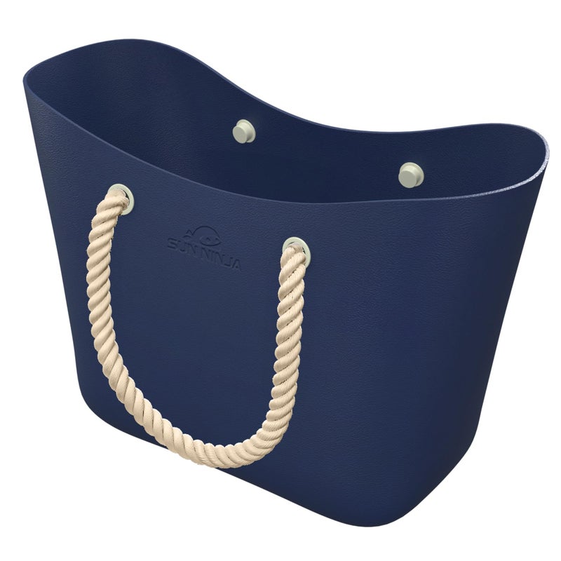 SUN NINJA Rubber Beach Bag - Extra Large Waterproof EVA Tote Bag with Comfortable Rope Handles for Beach, Boat, Pool, Outdoors & Travel - Washable, Sandproof & Anti-Skid Bottom Grip - Navy Blue - Image 1