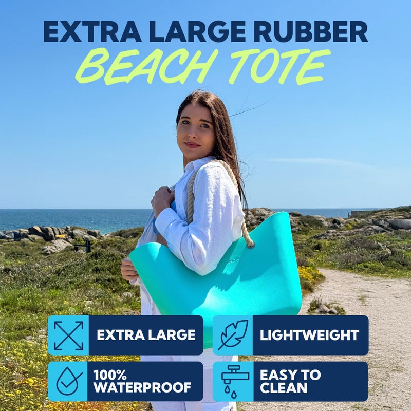 SUN NINJA Rubber Beach Bag - Extra Large Waterproof EVA Tote Bag with Comfortable Rope Handles for Beach, Boat, Pool, Outdoors & Travel - Washable, Sandproof & Anti-Skid Bottom Grip - Navy Blue - Image 3