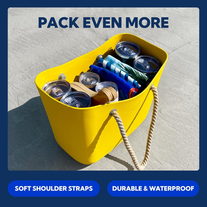 SUN NINJA Rubber Beach Bag - Extra Large Waterproof EVA Tote Bag with Comfortable Rope Handles for Beach, Boat, Pool, Outdoors & Travel - Washable, Sandproof & Anti-Skid Bottom Grip - Navy Blue - Image 4