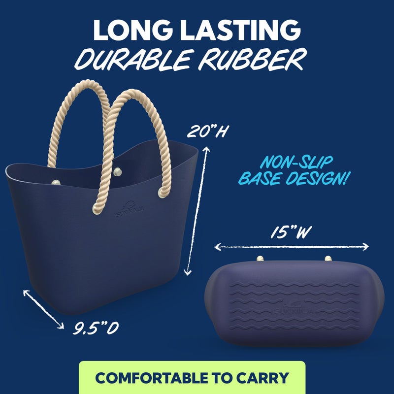 SUN NINJA Rubber Beach Bag - Extra Large Waterproof EVA Tote Bag with Comfortable Rope Handles for Beach, Boat, Pool, Outdoors & Travel - Washable, Sandproof & Anti-Skid Bottom Grip - Navy Blue - Image 5