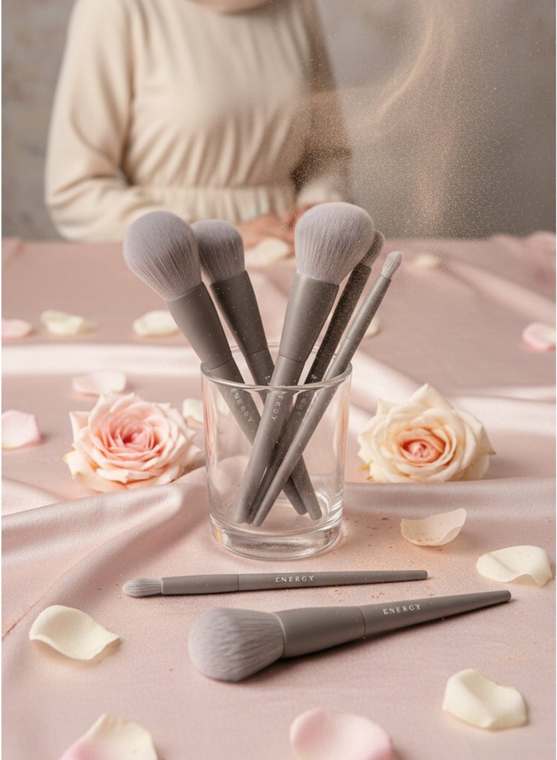 إينرجي مجموعة فرش مكياج ENERGY باللون البني غير اللامع، مكونة من 10 قطع - شعيرات صناعية ناعمة للوجه والعينين - Image 2