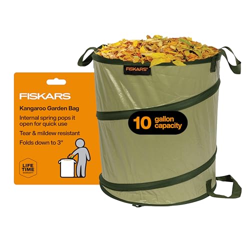 Fiskars Kangaroo Collapsible Garden Bag for Yard Waste 10 Gallon Reusable Container for Lawn Care and Gardening - Image 1