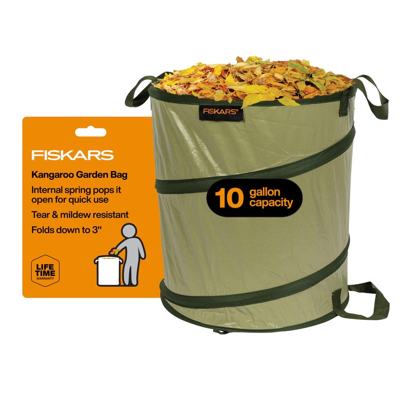 Fiskars Kangaroo Collapsible Garden Bag for Yard Waste 10 Gallon Reusable Container for Lawn Care and Gardening - Image 2