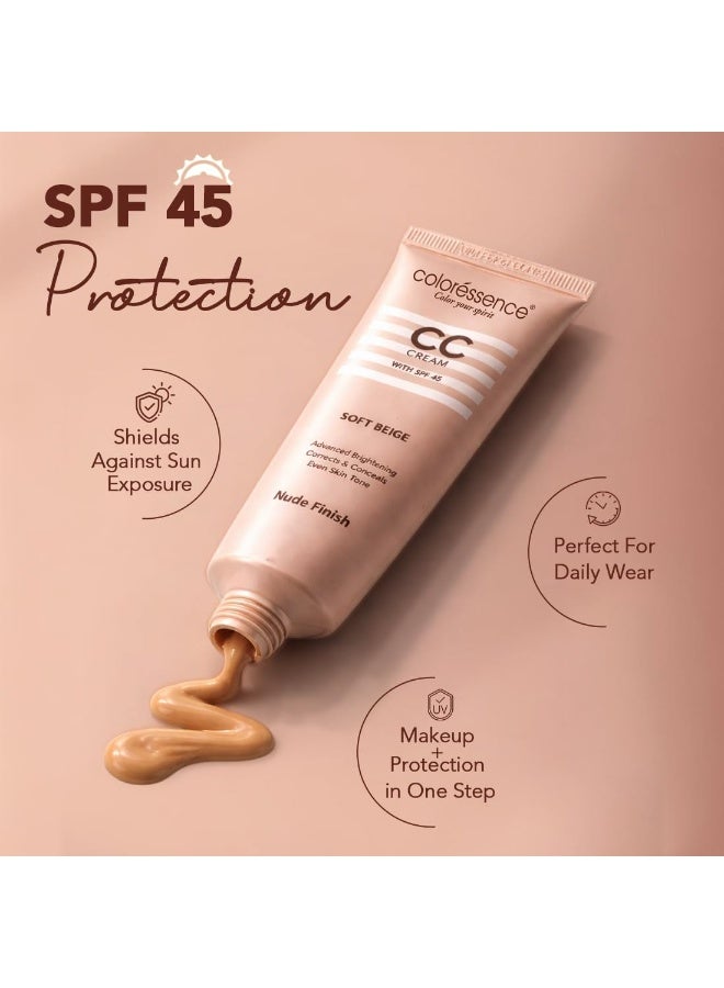 Coloressence CC Cream with SPF-45, Soft Beige, 30gm | Nude Finish | Corrects & Conceals | All Skin Types | For Everyday Use - Image 2