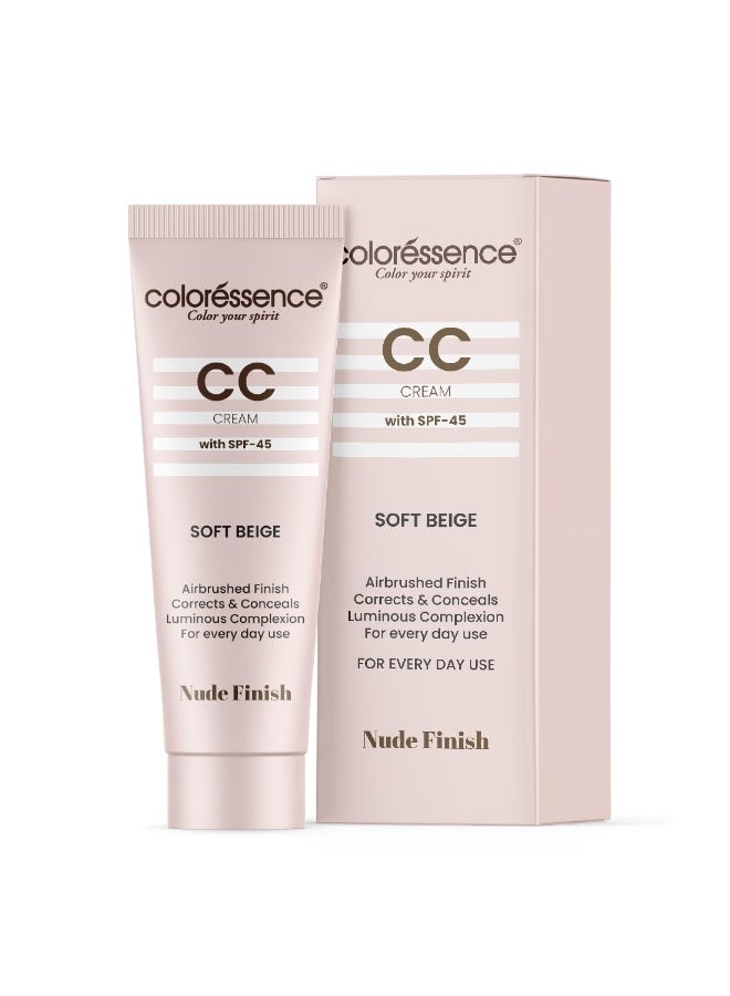 Coloressence CC Cream with SPF-45, Soft Beige, 30gm | Nude Finish | Corrects & Conceals | All Skin Types | For Everyday Use - Image 3