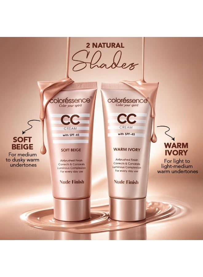 Coloressence CC Cream with SPF-45, Soft Beige, 30gm | Nude Finish | Corrects & Conceals | All Skin Types | For Everyday Use - Image 4