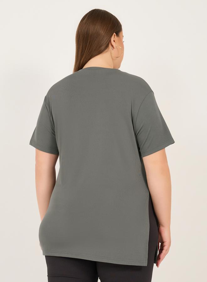 ستايلي تيشيرت مقاس كبير بياقة دائرية مضلع بقصة واسعة - Image 4