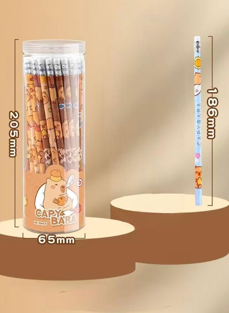 50 قطعة من أقلام الرصاص الخشبية HB مع ممحاة، بتصميم كرتوني لطيف – أقلام كتابة ورسم سوداء للطلاب والامتحانات والمدرسة والمكتب والرسم المنزلي⸥ - view 2