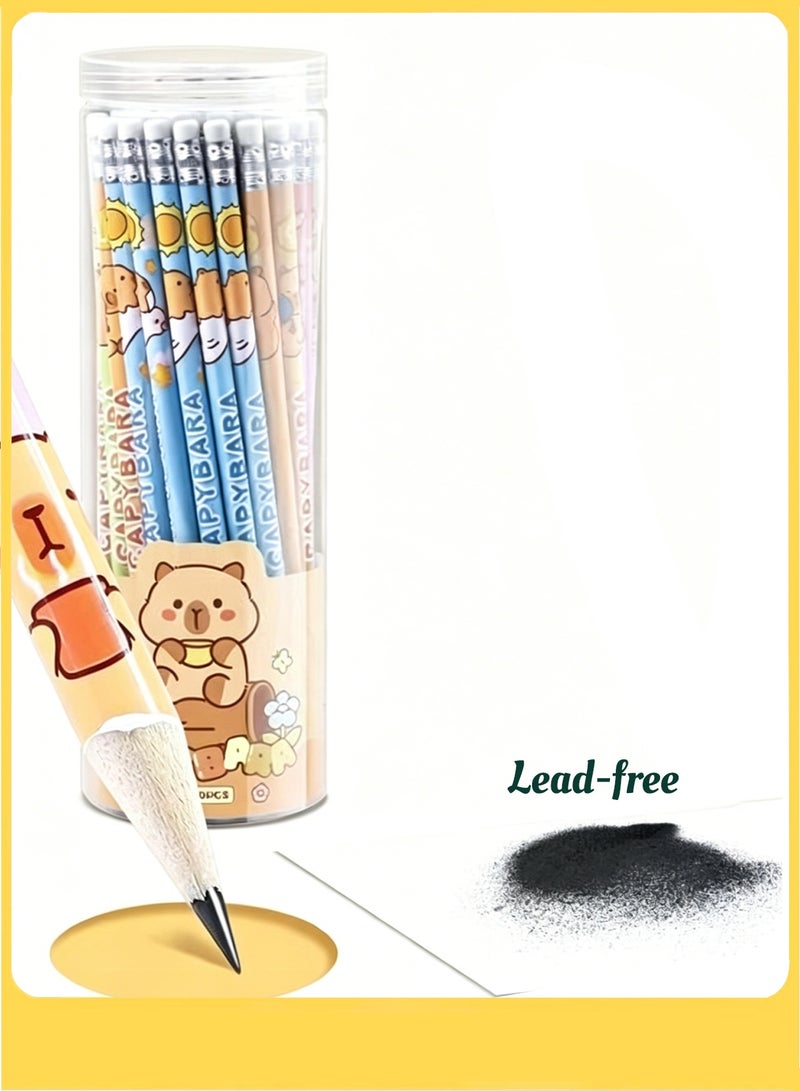 capybara 50 Pack Wooden HB Pencils with Eraser, Cute Cartoon Pattern – Black Writing & Drawing Pencils for Students, Exams, School, Office, and Home Sketching - Image 3