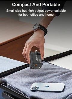 Xoopla 65W USB C Charger Adapter,GaN Super Fast Charging,Portability Travel Wall Charger,Built-ln 1.96FT Retractable Cable with Type-C Port and USB-A Port,Laptop Adapter Compatible for MacBook Air/Samsung/iPhone/iPad/Galaxy/Huawei/Xiaomi/Google Pixel/Apple Watch and More Device - UK Plug  - Image 4