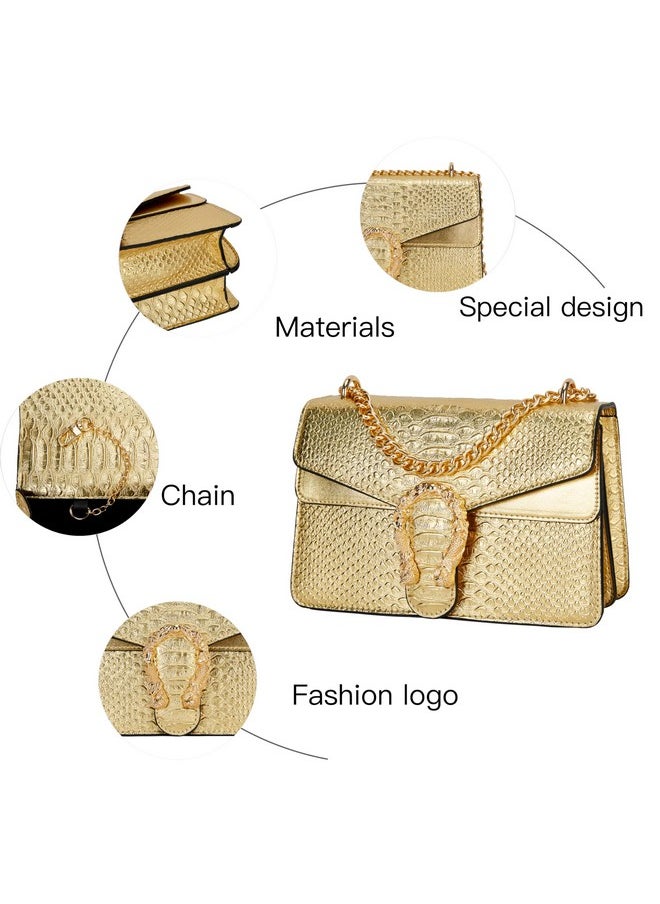 DEEPMEOW Leather Shoulder Bag Chain Purse for Women - Fashion Crossbody Bags Vintage Snake Print Underarm Bag Square Satchel Clutch Handbag（GOLD）  - Image 3