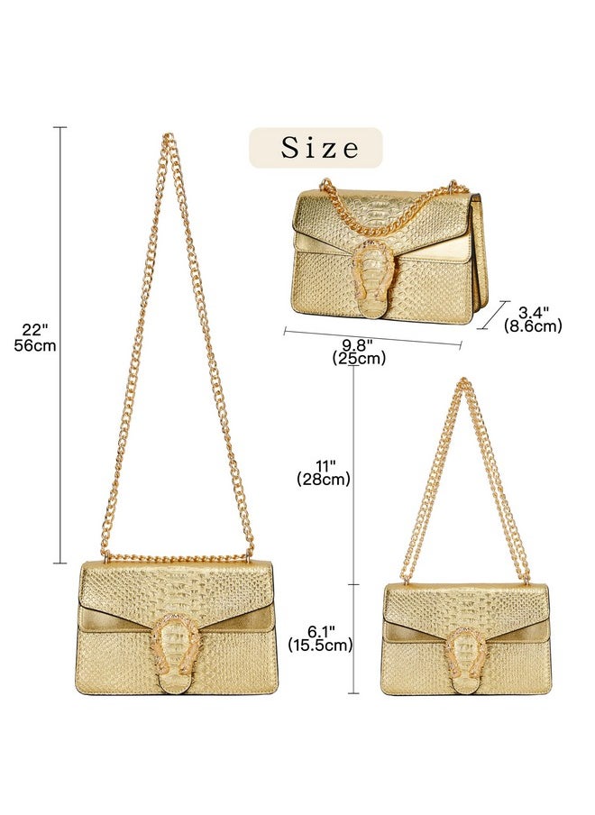 DEEPMEOW Leather Shoulder Bag Chain Purse for Women - Fashion Crossbody Bags Vintage Snake Print Underarm Bag Square Satchel Clutch Handbag（GOLD）  - Image 1