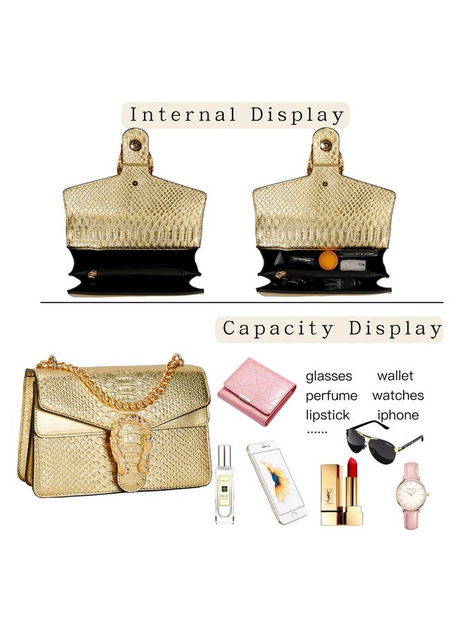 DEEPMEOW Leather Shoulder Bag Chain Purse for Women - Fashion Crossbody Bags Vintage Snake Print Underarm Bag Square Satchel Clutch Handbag（GOLD）  - Image 4