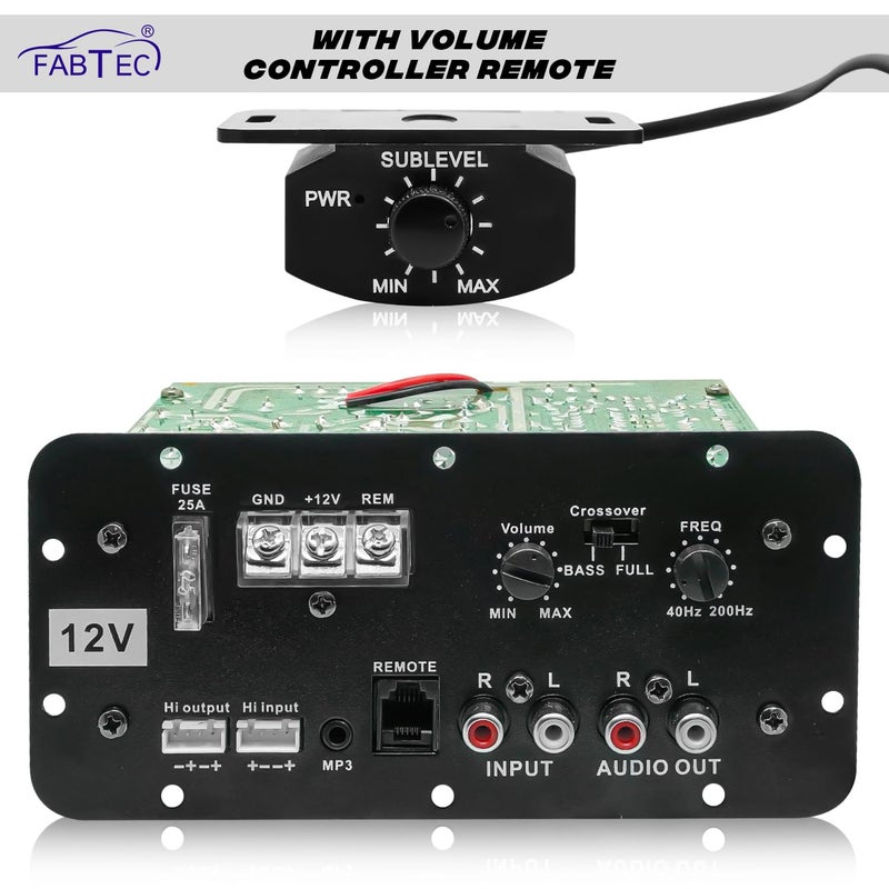 FABTEC 12V Dual Channel 120W Multi Channel Car Amplifier Stereo Mono Amp Audio, Bass Sub Woofer Kit, Monoblock, Class AB, Mosfet Power Supply with Volume Control Remote - Image 2