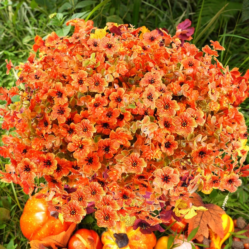 trytuny Artificial Flowers for Outdoor,14PCS Fall Decor Orange Autumn Realistic Faux Plants UV Resistant Fake Fake Plastic Flowers for Outside Indoor Porch Patio Window Box Planter Home - Image 1