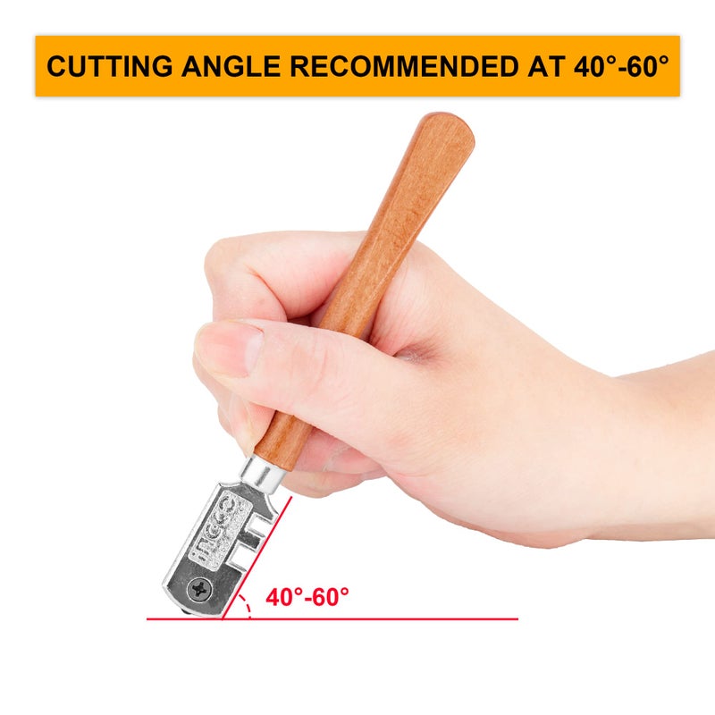 Ingco Glass Cutter, Wooden Handle Glass Cutter with 6pcs Wheels Blade, Professional Cutter - Pencil Shape & Design - Image 4
