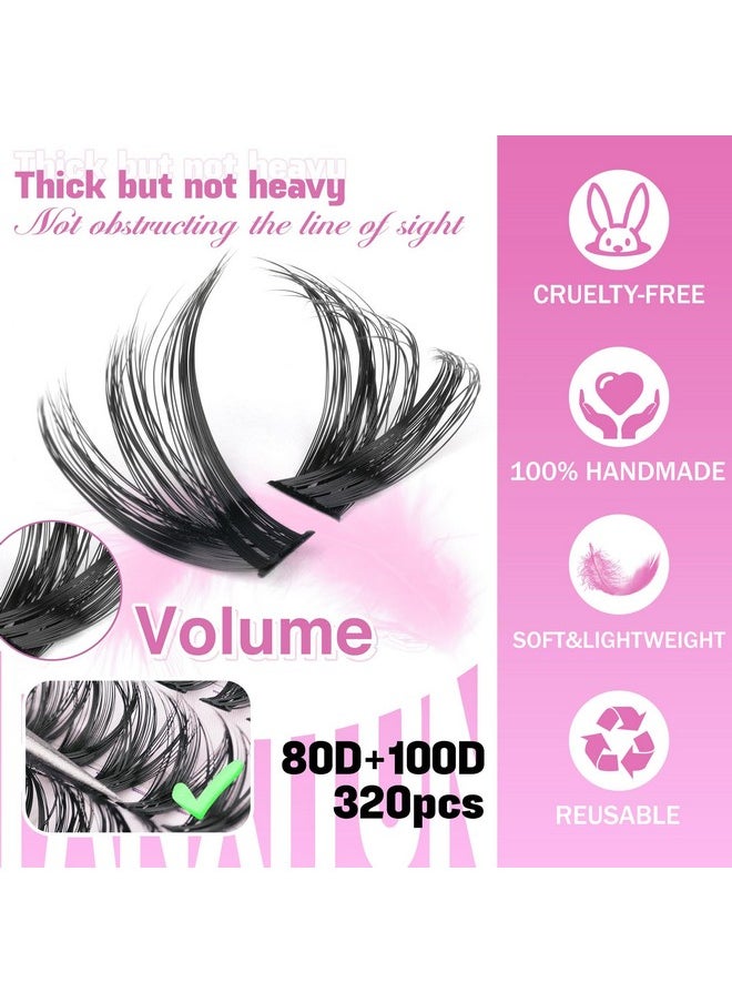 FANXITON Diy Lash Extension Kit Volume Thick Lash Clusters 80D+100D 320 Pcs Individual Lashes D Curl Eyelash Extension Kit Lash Bond And Seal And Tweezers For Lash Clusters Kit Diy At Home  - Image 2