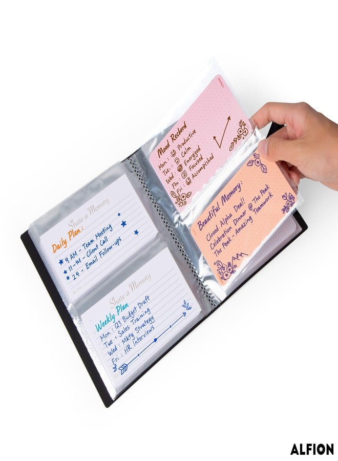 Alfion 3x5 Index Card Holder Binder with Clear Plastic Sleeves, Flash Card Organizer Notebook with Snap Button Closure, 96 Total Card Holder Pockets - Image 5