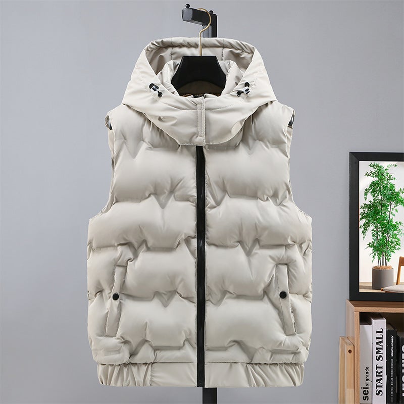 2023 Trendy Cotton Vest Thickeneded Hooded Cold-Proof Warm Vest Vest