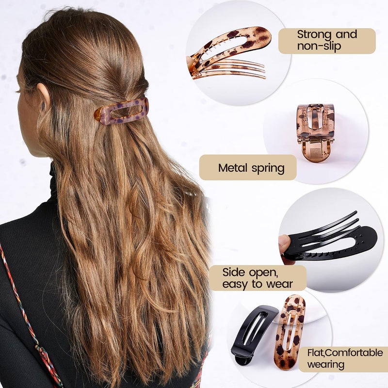 Cptots All space matching look 8 Pcs Large Lay Flat Claw Clips for Women French Side Slide Barrettes for Thick Thin Hair Rectangle Alligator Hair Accessories, Bright Black Tortoiseshell Wide range usage design - Image 4