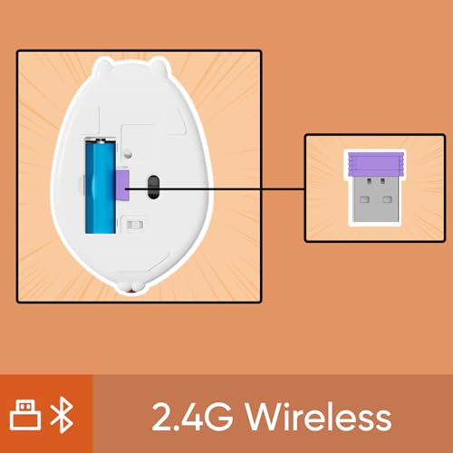 AKKO فأرة ألعاب لاسلكية بموضوع القط من أكو، فأرة ثلاثية الوضعيات BT3.0/BT5.0/2.4G، فأرة كرتونية لطيفة بدون سلك للكمبيوتر/اللابتوب/سطح المكتب/PC، متوافقة مع ماك/وين برتقالية كيت - Image 3