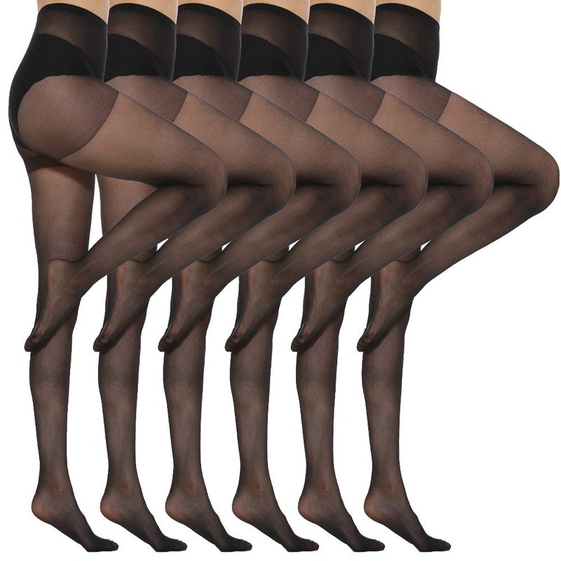MANZI Pantyhose for Women Nylon Sheer Tights 6 Pairs 20Den Black Medium - Image 1