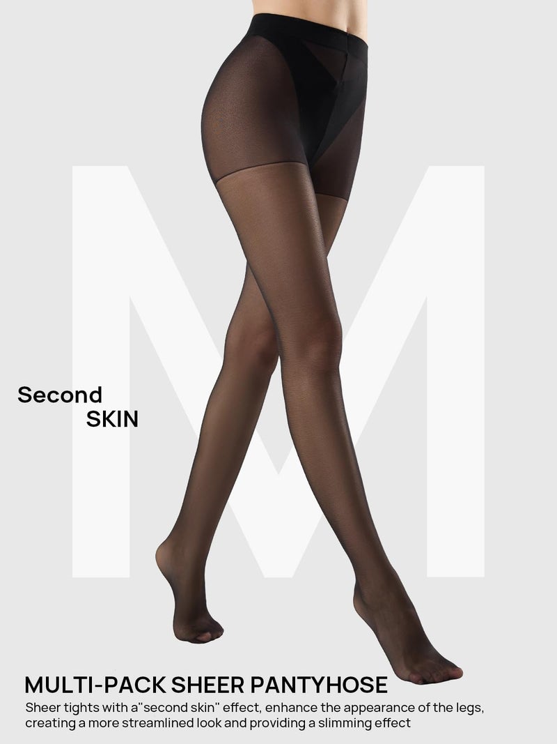 MANZI Pantyhose for Women Nylon Sheer Tights 6 Pairs 20Den Black Medium - Image 2