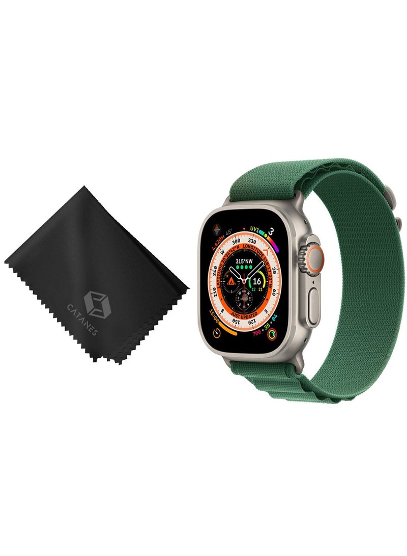 CATANES 2 Packs Of Apple Watch Band and Microfiber Cloth Alpine Loop Band 49mm 45mm 44mm 42mm Women Men Adjustable with Metal G-Hook Strap for iWatch Ultra Series SE 8/7/6/5/4/3/2/1 Dark Green 