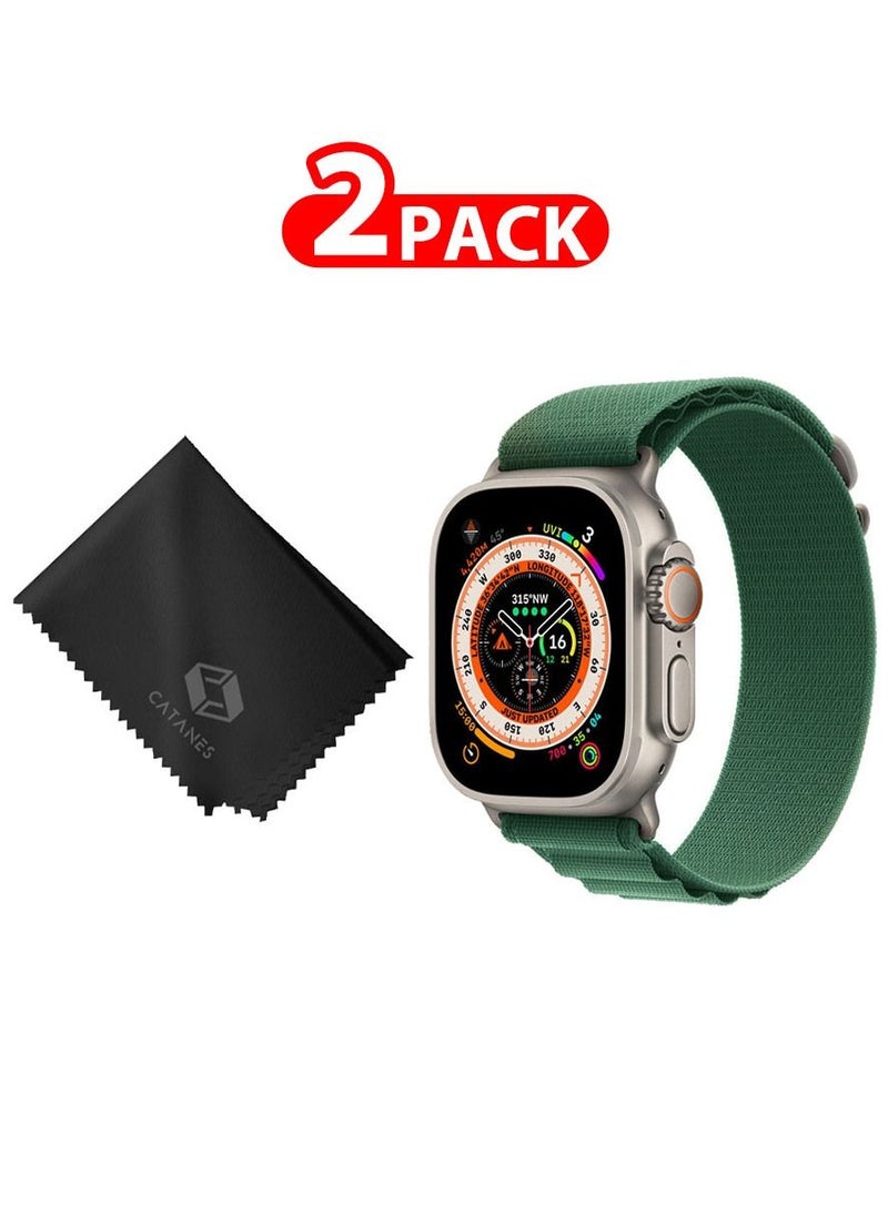 CATANES - 2 Packs Of Apple Watch Band and Microfiber Cloth Alpine Loop Band 49mm 45mm 44mm 42mm Women Men Adjustable with Metal G-Hook Strap for iWatch Ultra Series SE 8/7/6/5/4/3/2/1 Dark Green - Image 1