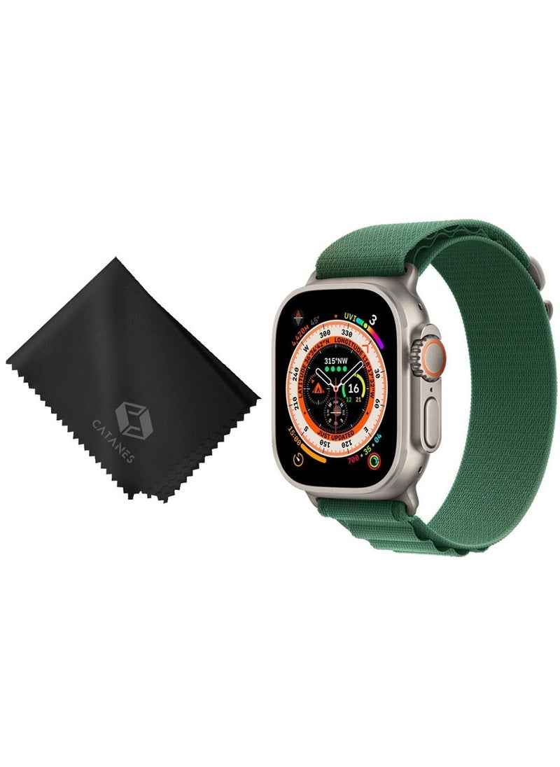 CATANES - 2 Packs Of Apple Watch Band and Microfiber Cloth Alpine Loop Band 49mm 45mm 44mm 42mm Women Men Adjustable with Metal G-Hook Strap for iWatch Ultra Series SE 8/7/6/5/4/3/2/1 Dark Green - Image 1