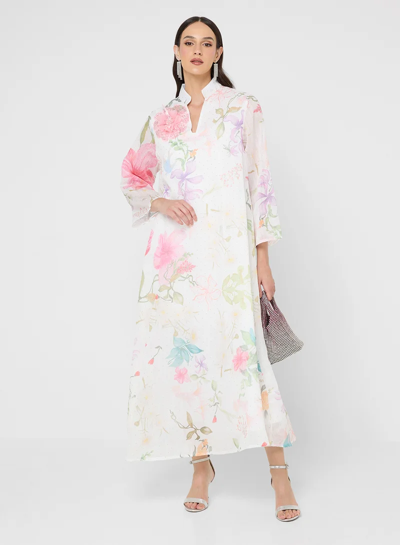 Khizana Floral Print Jalabiya
