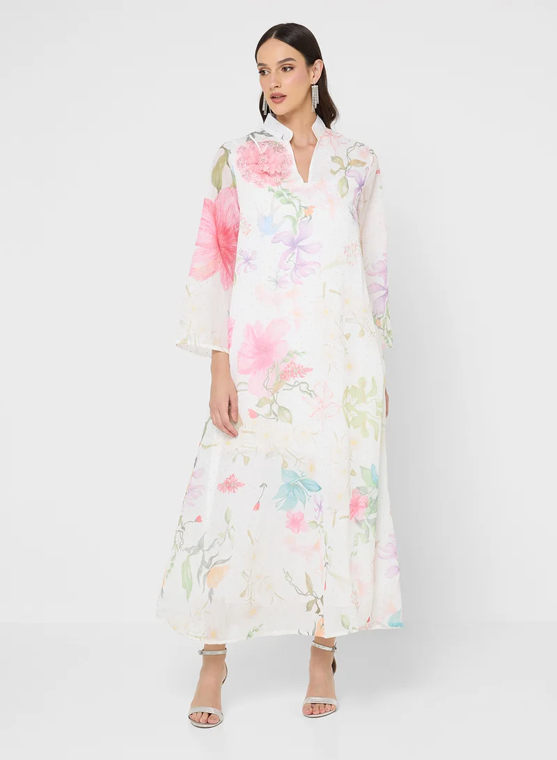 Khizana Floral Print Jalabiya