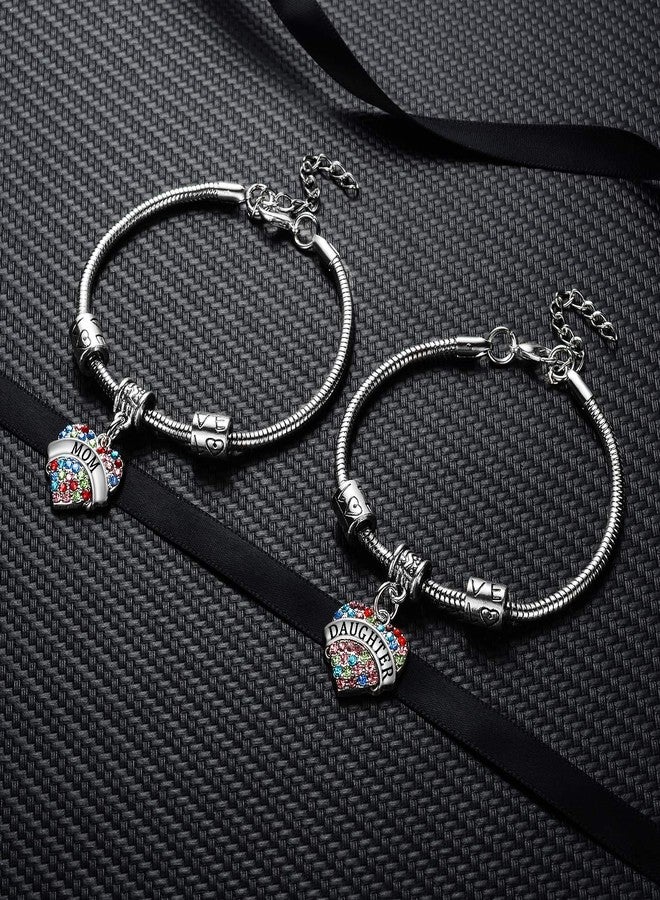 YEEQIN Set of 2 Crystal Heart Mom Daughter Charm Bracelet Jewelry Gift for Mother and Daughter (Multicolor) - Image 4