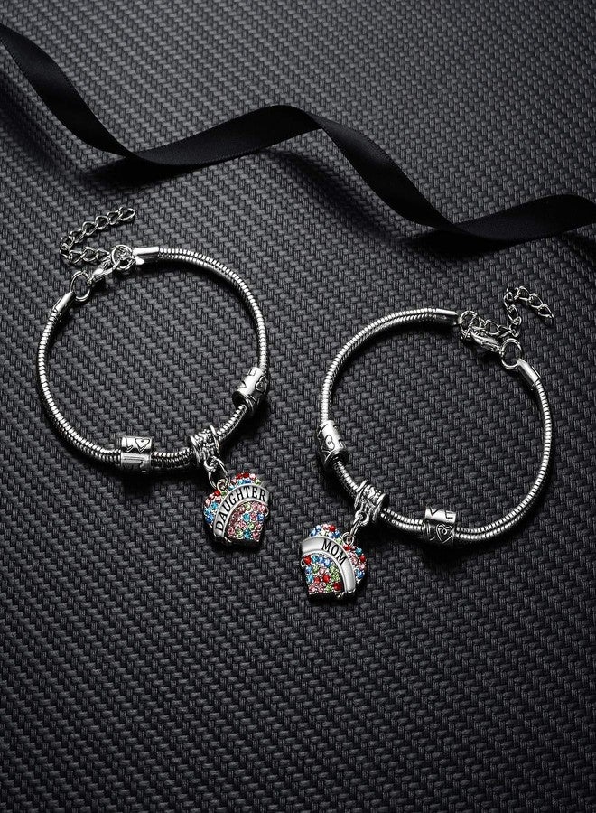 YEEQIN Set of 2 Crystal Heart Mom Daughter Charm Bracelet Jewelry Gift for Mother and Daughter (Multicolor) - Image 2