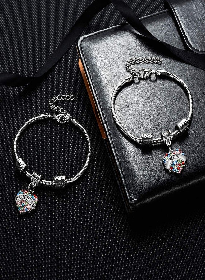 YEEQIN Set of 2 Crystal Heart Mom Daughter Charm Bracelet Jewelry Gift for Mother and Daughter (Multicolor) - Image 3