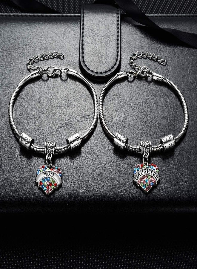 YEEQIN Set of 2 Crystal Heart Mom Daughter Charm Bracelet Jewelry Gift for Mother and Daughter (Multicolor) - Image 5