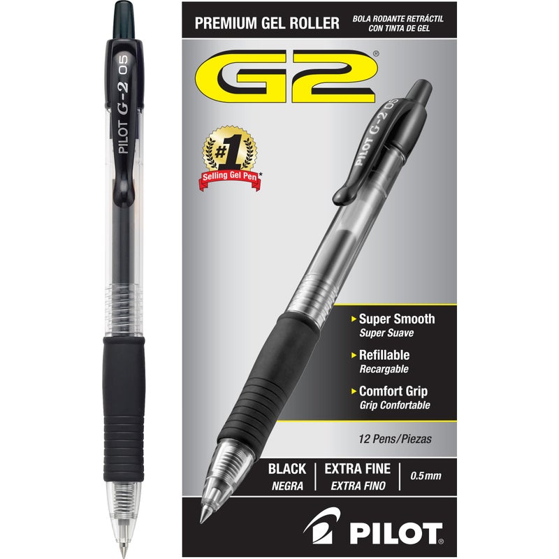 Pilot, G2 Premium Gel Roller Pens, Extra Fine Point 0.5 mm, Pack of 12, Black - Image 2