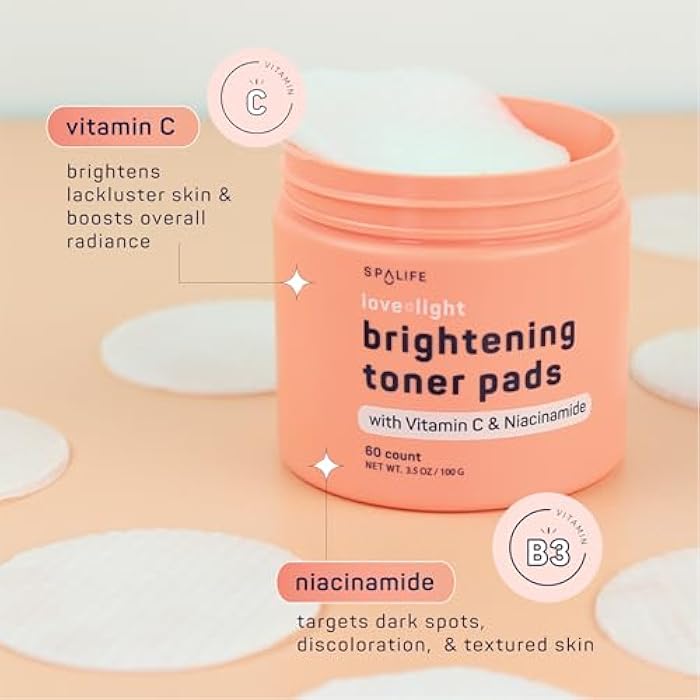 SpaLife Love & Light Radiating Toner Pads – for Uneven Skin Tone, Dark Spots & Discoloration, Clogged Pores, Dullness with Vitamin C, Niacinamide – Toner Pad for Face, Pre-Soaked Pads - Image 5