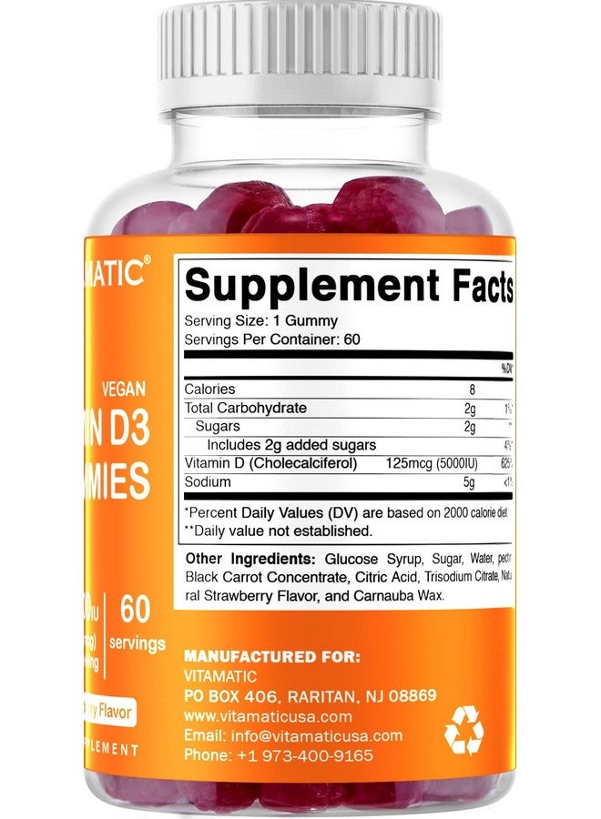 Vitamatic Tamatic Vitamin D3 Gummies 5000 Iu Per Gummy 60 Vegan Gummies Great Taste Healthy Bones Teeth Mood Joint & Immune System Function (Total 120 Count) - Image 3