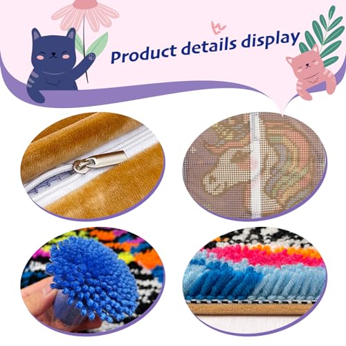veirousa Unicorn Princess Latch Hook Kits for Adults Kids, Beginners DIY Throw Pillow Kit Pre-printed Pillowcase Hook and Latch Rug Kits Cross-stitch Cushion Cover for Home Sofa Decor Gift Idea 17x17 inch - Image 3