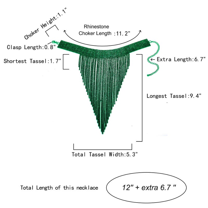 Flyonce Green Statement Collar Necklace for Women, Glitter Rhinestone Fringe Bib Necklaces Costume Jewelry for Wedding Prom Party - Image 5