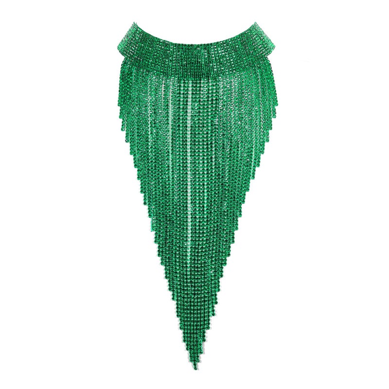 Flyonce Green Statement Collar Necklace for Women, Glitter Rhinestone Fringe Bib Necklaces Costume Jewelry for Wedding Prom Party - Image 1