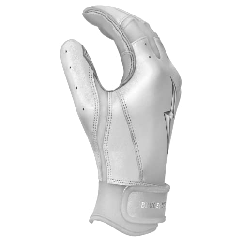 BRUCE BOLT Chrome Series Short Cuff White Batting Glove - White XXLarge - Image 4